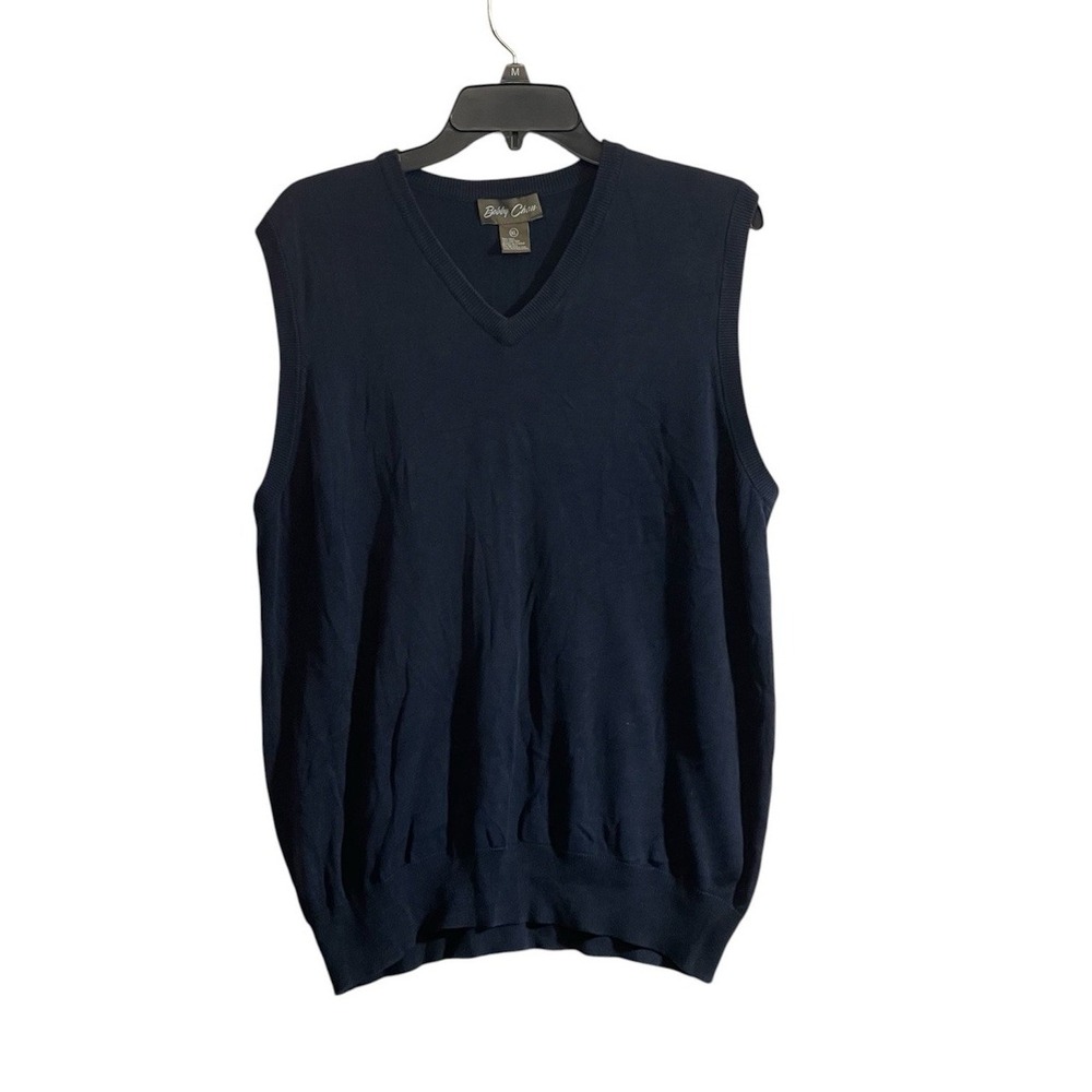 Bobby Chan XL Silk Blend Sleeveless Sweater Vest Navy Preppy Old Money Luxury